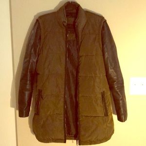 Zara Olive & Black Mid-Length Leather/Knit Parka